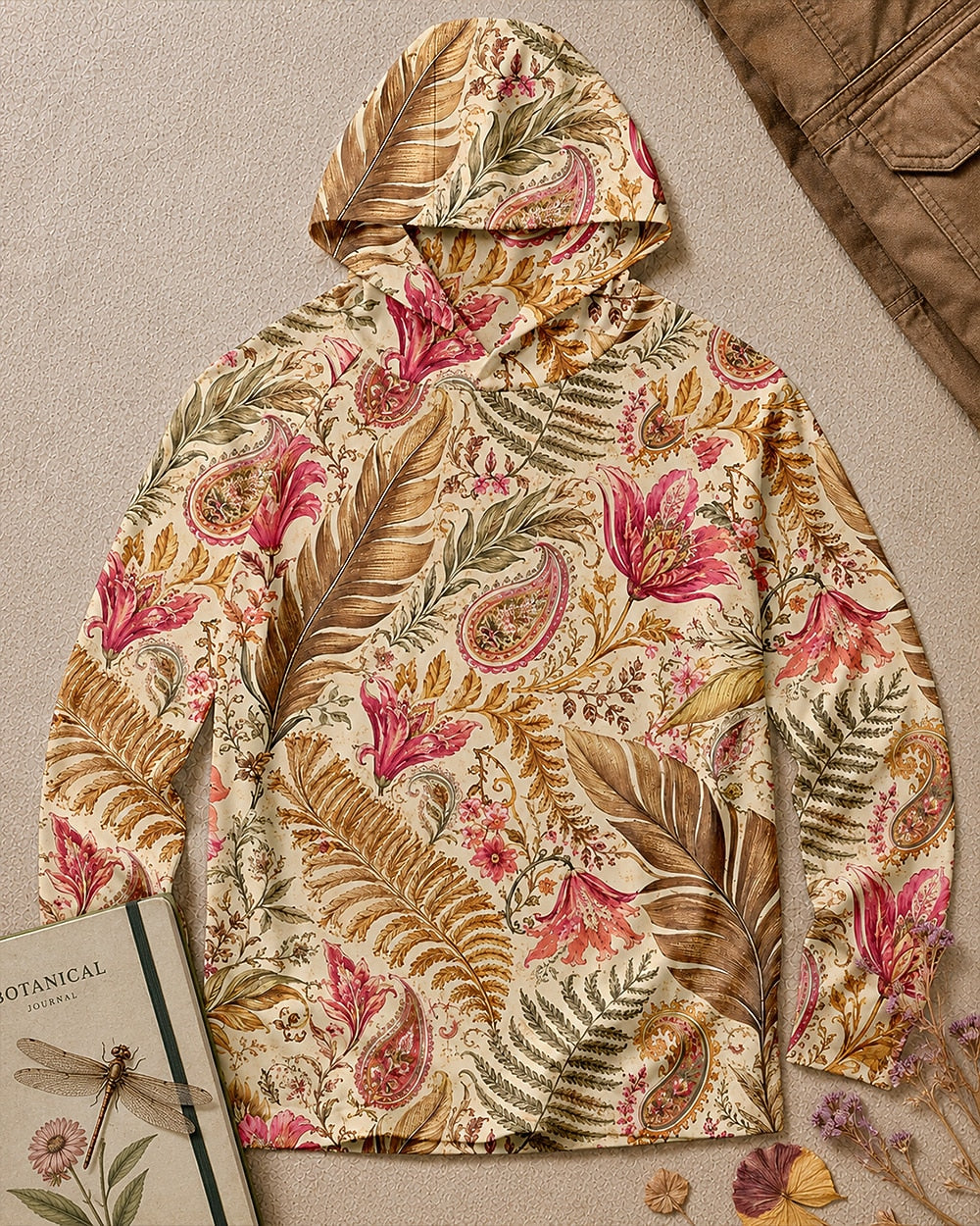 UPF 50+ Pink Lily Paisley Vintage Botanical Sun Hoodie for garden and nature lovers – product image 1
