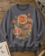 Orange Rose Vintage Botanical Cottage Garden Sweatshirt