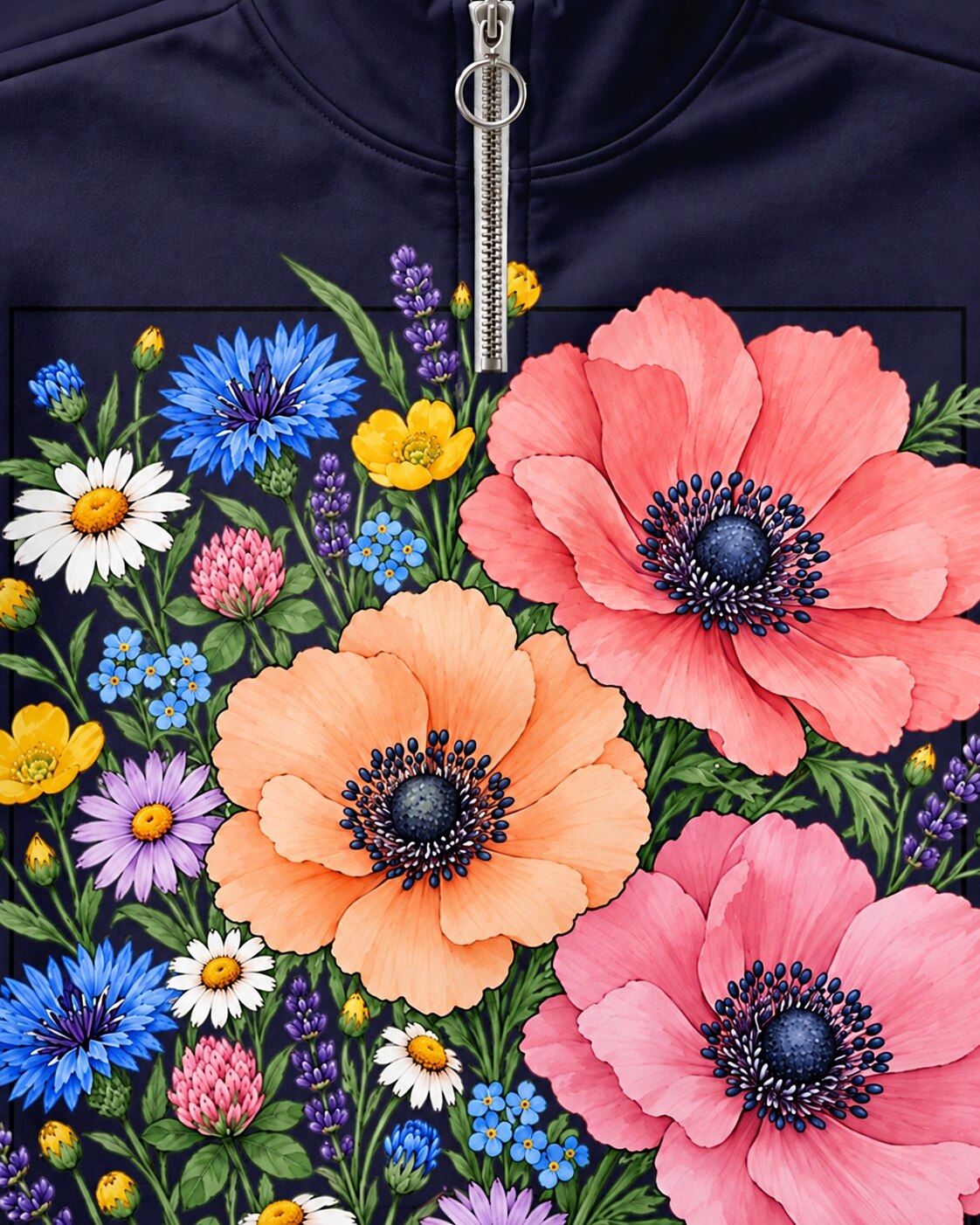 Poppy Wildflower Garden Quarter-Zip Stretch Sweatshirt Spandex UPF50+