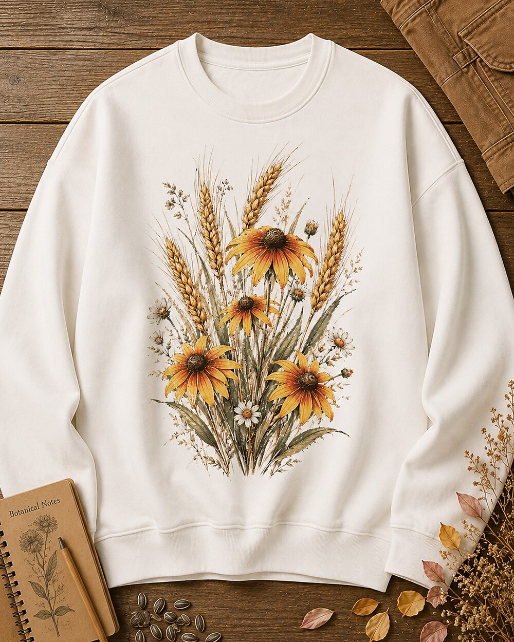 Coneflower Wheat Daisy Vintage Country Garden Sweatshirt
