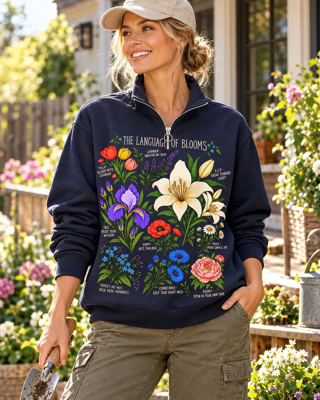 Language of Blooms Garden Quarter-Zip Stretch Sweatshirt Spandex UPF50+