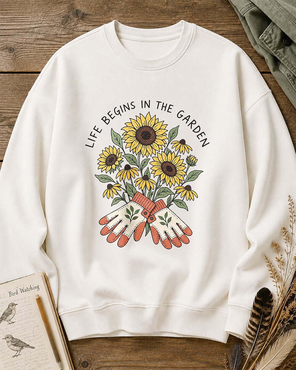 Sunflower Garden Gloves Wildflower Cottage Gardening Sweatshirt