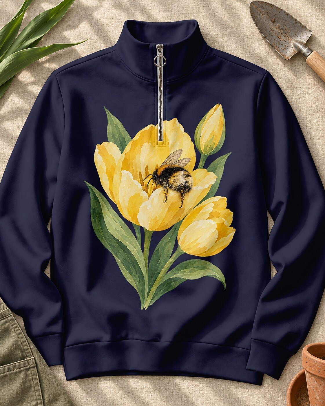 Tulip Bee Garden Quarter-Zip Stretch Sweatshirt Spandex UPF50+