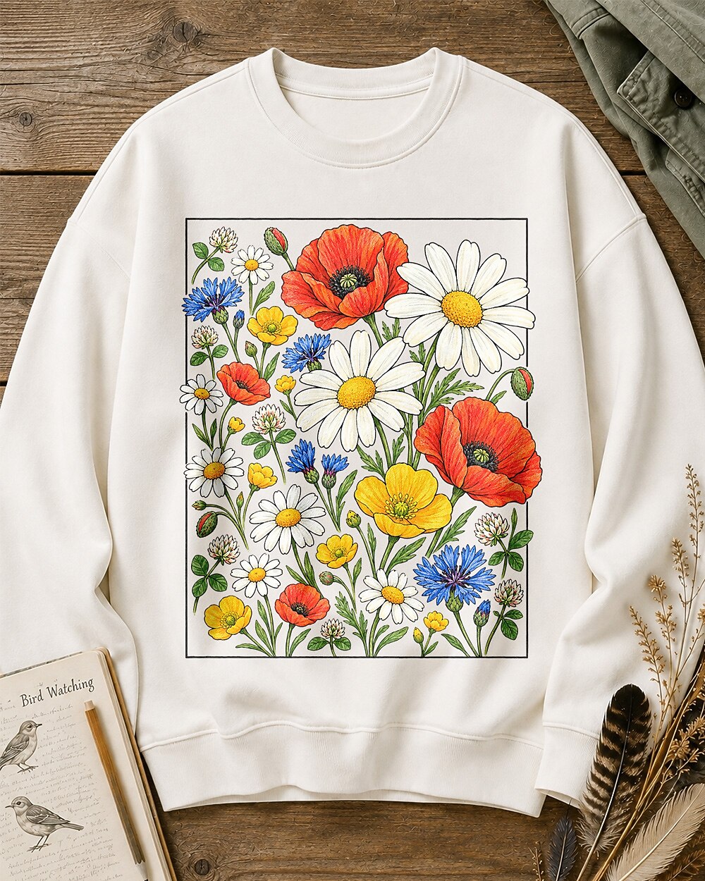 Poppy Daisy Frame Floral Garden Graphic Sweatshirt