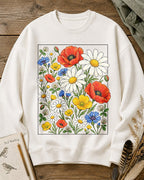 Poppy Daisy Frame Floral Garden Graphic Sweatshirt
