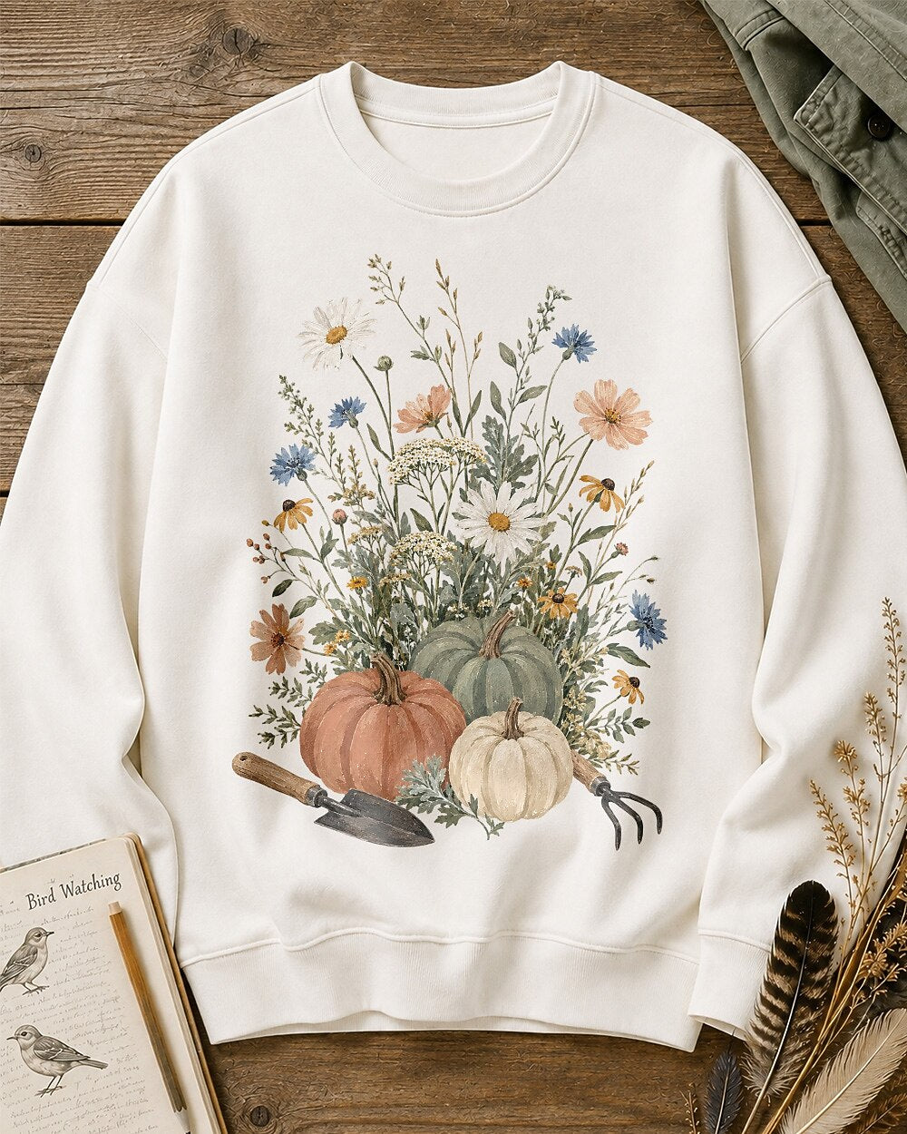 Pumpkin Wildflower Autumn Harvest Country Garden Sweatshirt for garden and nature lovers – product image 6