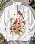 Northern Cardinal Coneflower Garden UPF50+ Spandex Quarter-Zip Stretch Sweatshirt