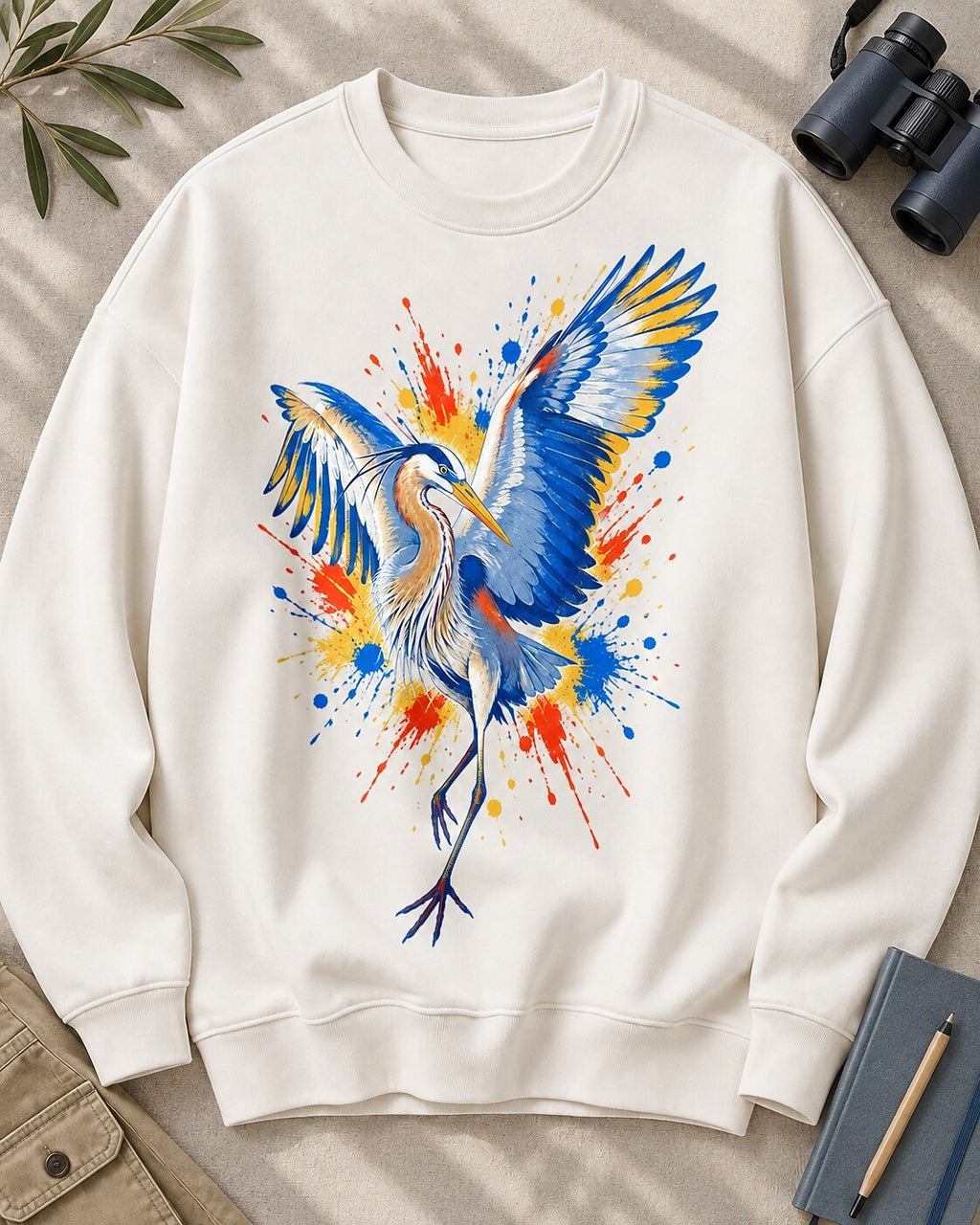 Great Blue Heron Colorful Wings Art Bird Watching Sweatshirt