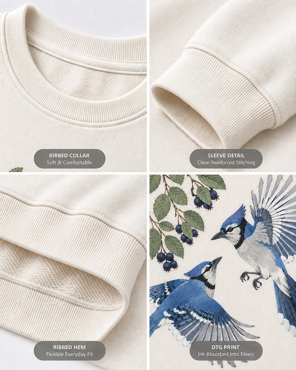 Blue Jay Pair Blueberry Branch Backyard Bird Watching Sweatshirt