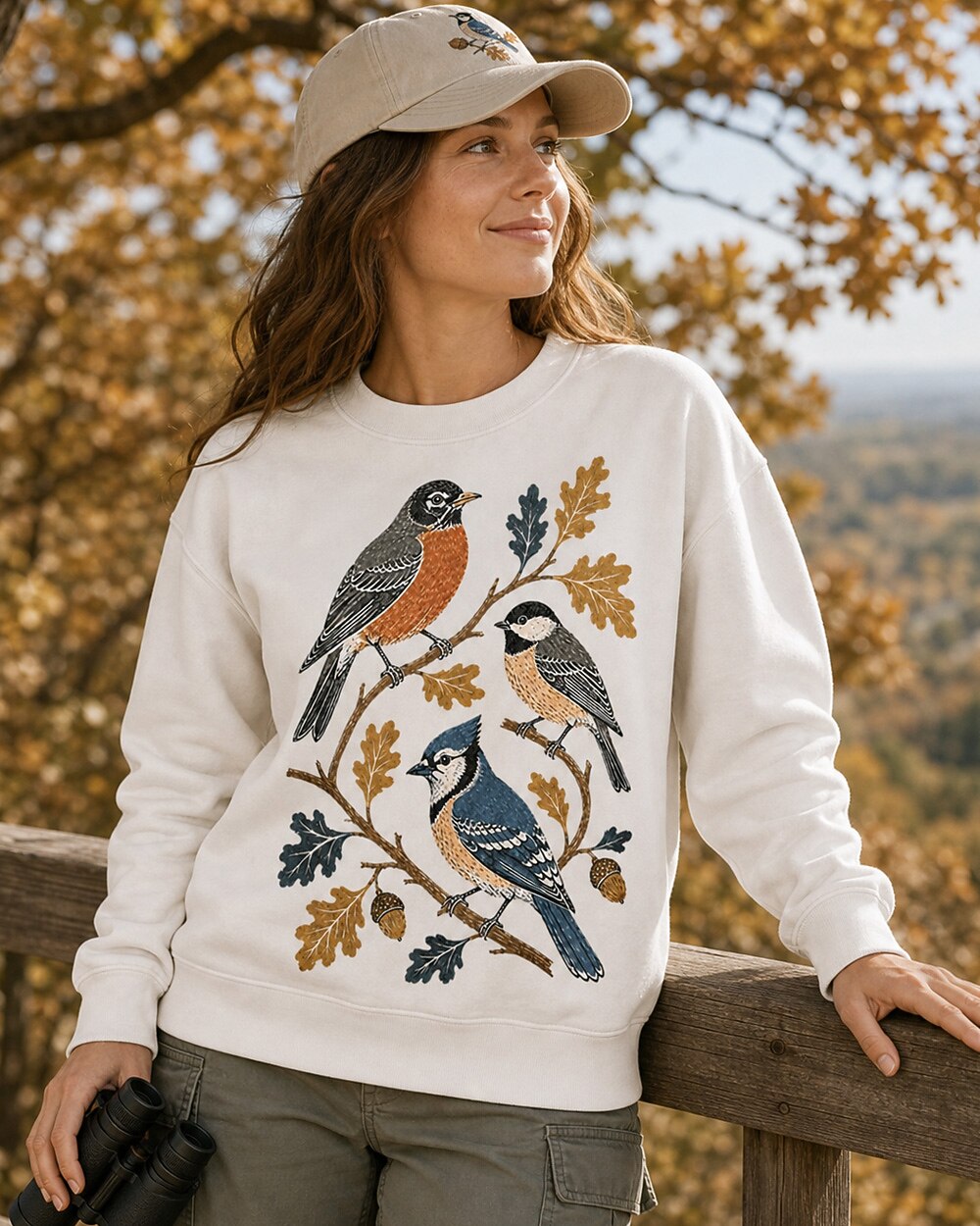 American Robin Blue Jay Autumn Oak Leaf Sweatshirt