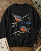 American Robin Pair Snowy Branch Winter Sweatshirt