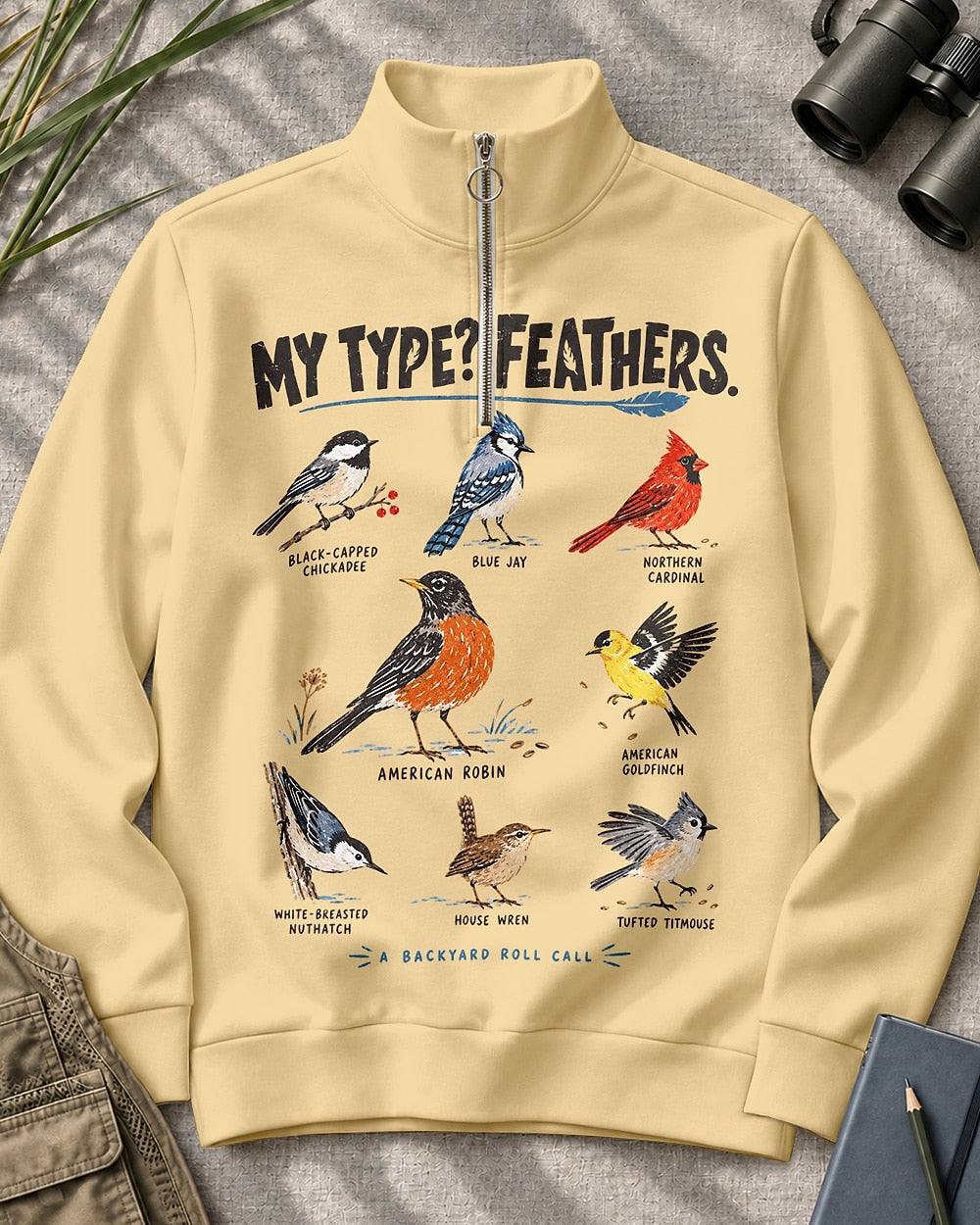 Backyard Birds My Type Feathers UPF50+ Spandex Quarter-Zip Stretch Sweatshirt