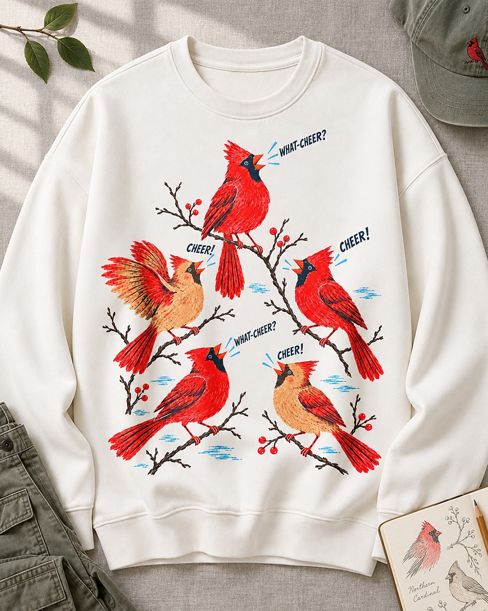 Cardinal What Cheer Winter Bird Graphic Sweatshirt