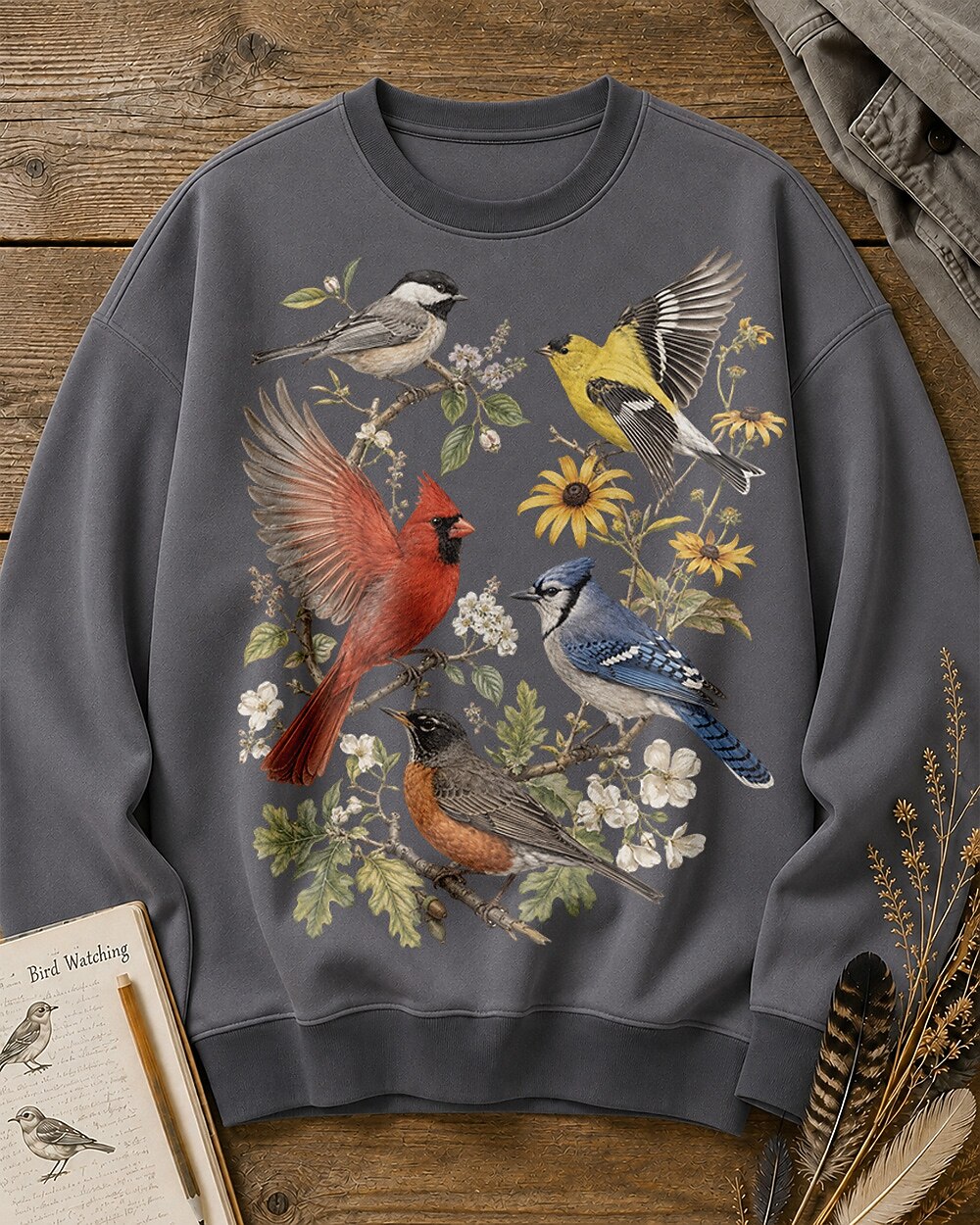 Northern Cardinal American Goldfinch Backyard Birdwatching Sweatshirt