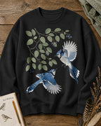 Blue Jay Pair Blueberry Branch Backyard Bird Watching Sweatshirt