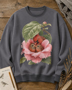 Northern Cardinal Nesting Rose Flower Birdwatching Sweatshirt