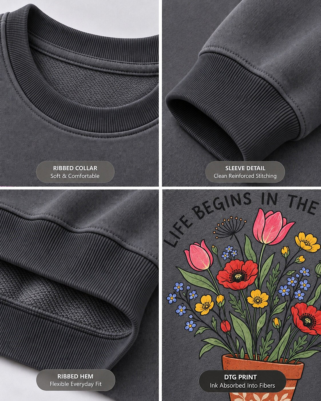 Tulip Poppy Colorful Wildflower Pot Garden Sweatshirt