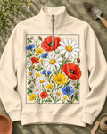 Wildflower Poppy Daisy Quarter-Zip Stretch Sweatshirt Spandex UPF50+