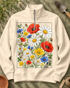 Wildflower Poppy Daisy Quarter-Zip Stretch Sweatshirt Spandex UPF50+