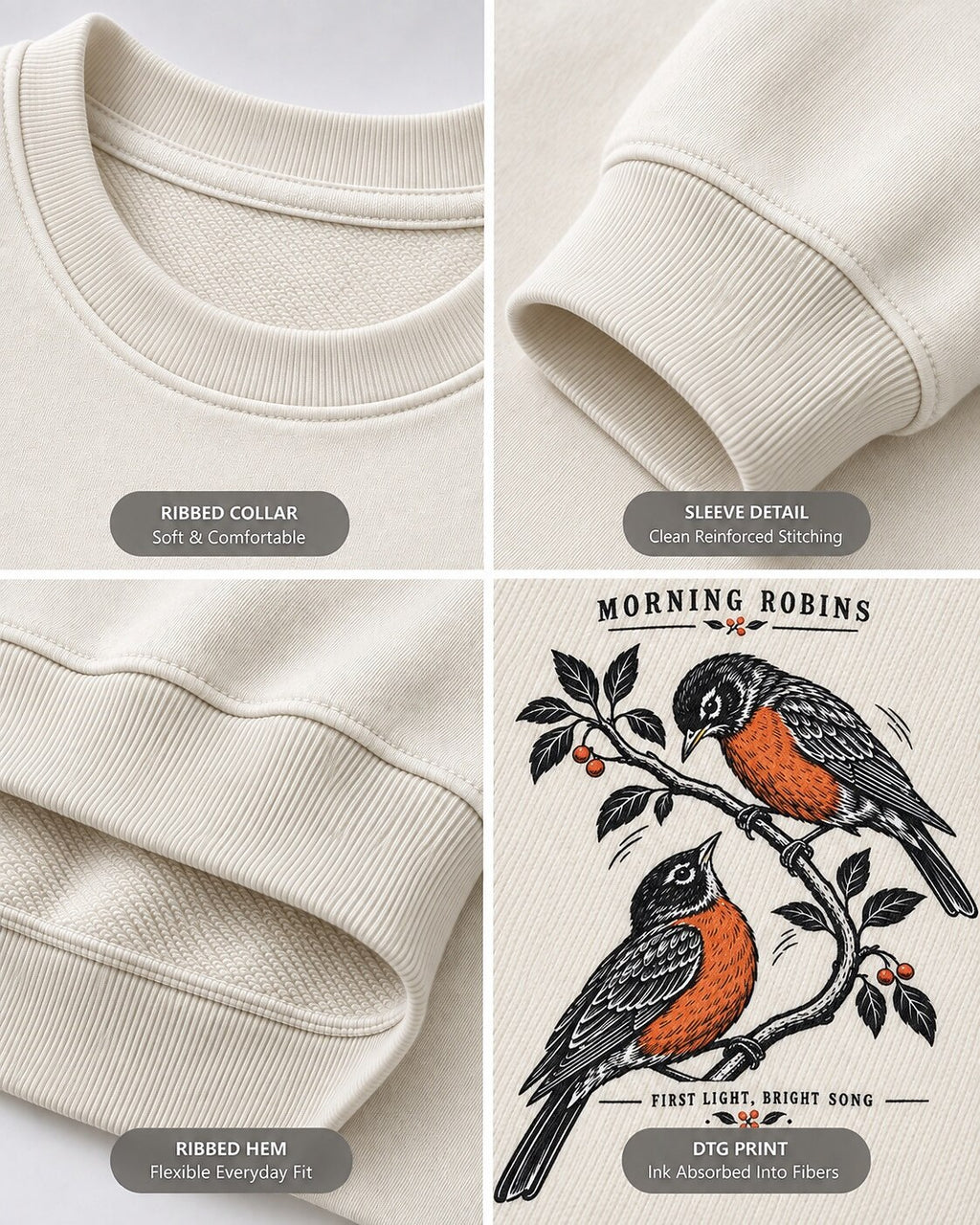 American Robin Pair Winterberry Branch Backyard Bird Watching Sweatshirt