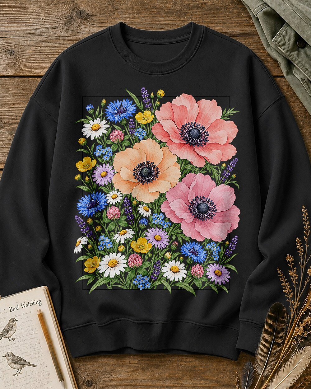 Poppy Wildflower Garden Floral Graphic Sweatshirt