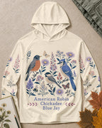 UPF 50+ Robin Chickadee Blue Jay Wildflower Sun Hoodie for birdwatching and garden lovers – product image 6