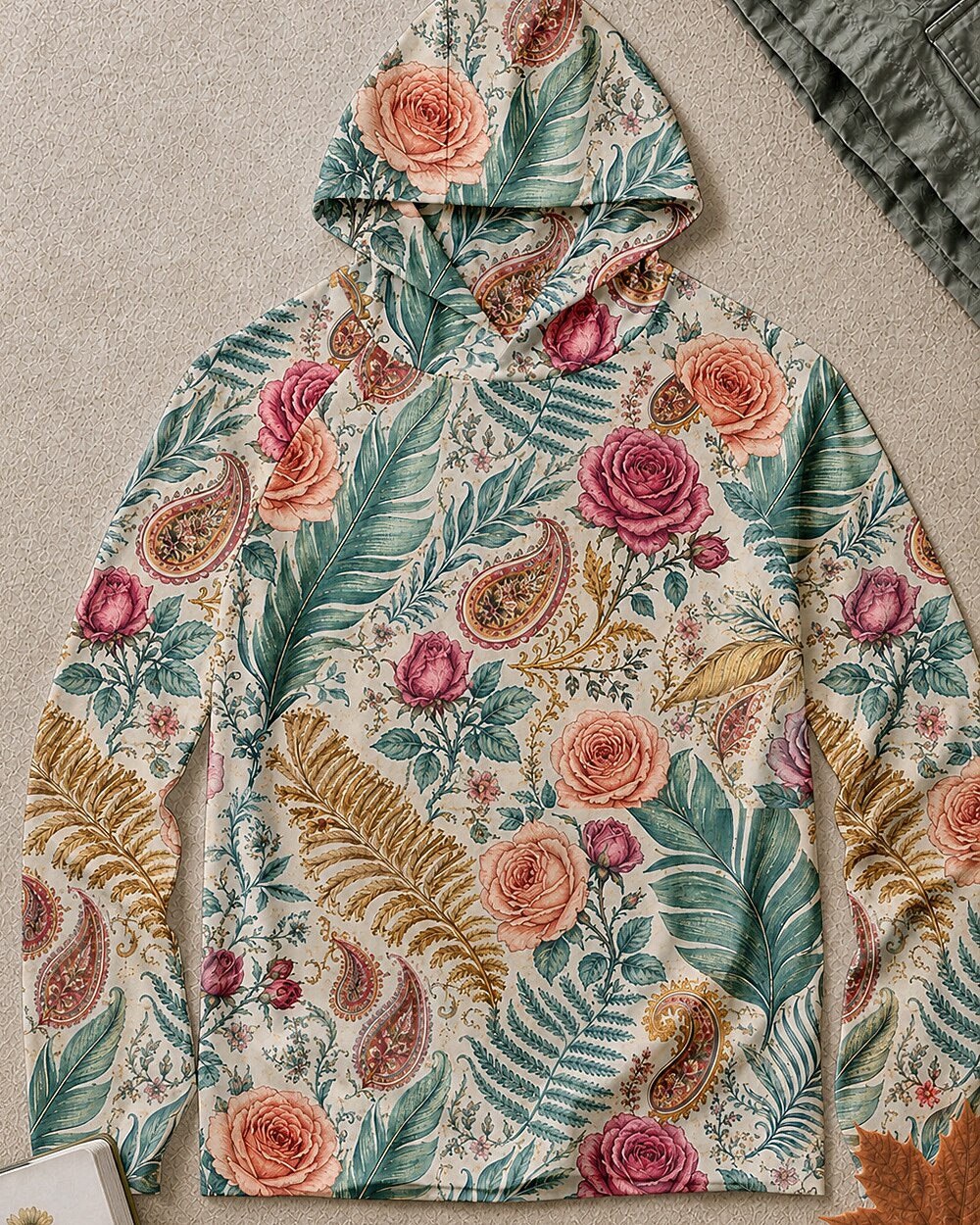 UPF 50+ Rose Paisley Vintage Botanical Sun Hoodie for garden and nature lovers – product image 6