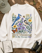 Blue Jay Chickadee Sunflower Bird Watching Therapy Sweatshirt