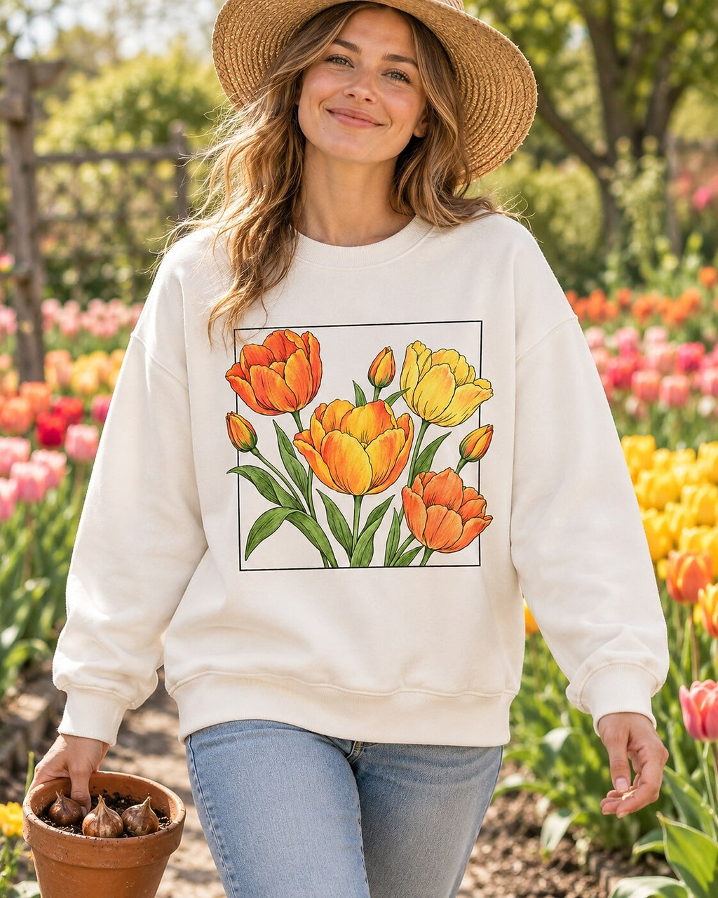 Tulip Garden Frame Floral Graphic Sweatshirt