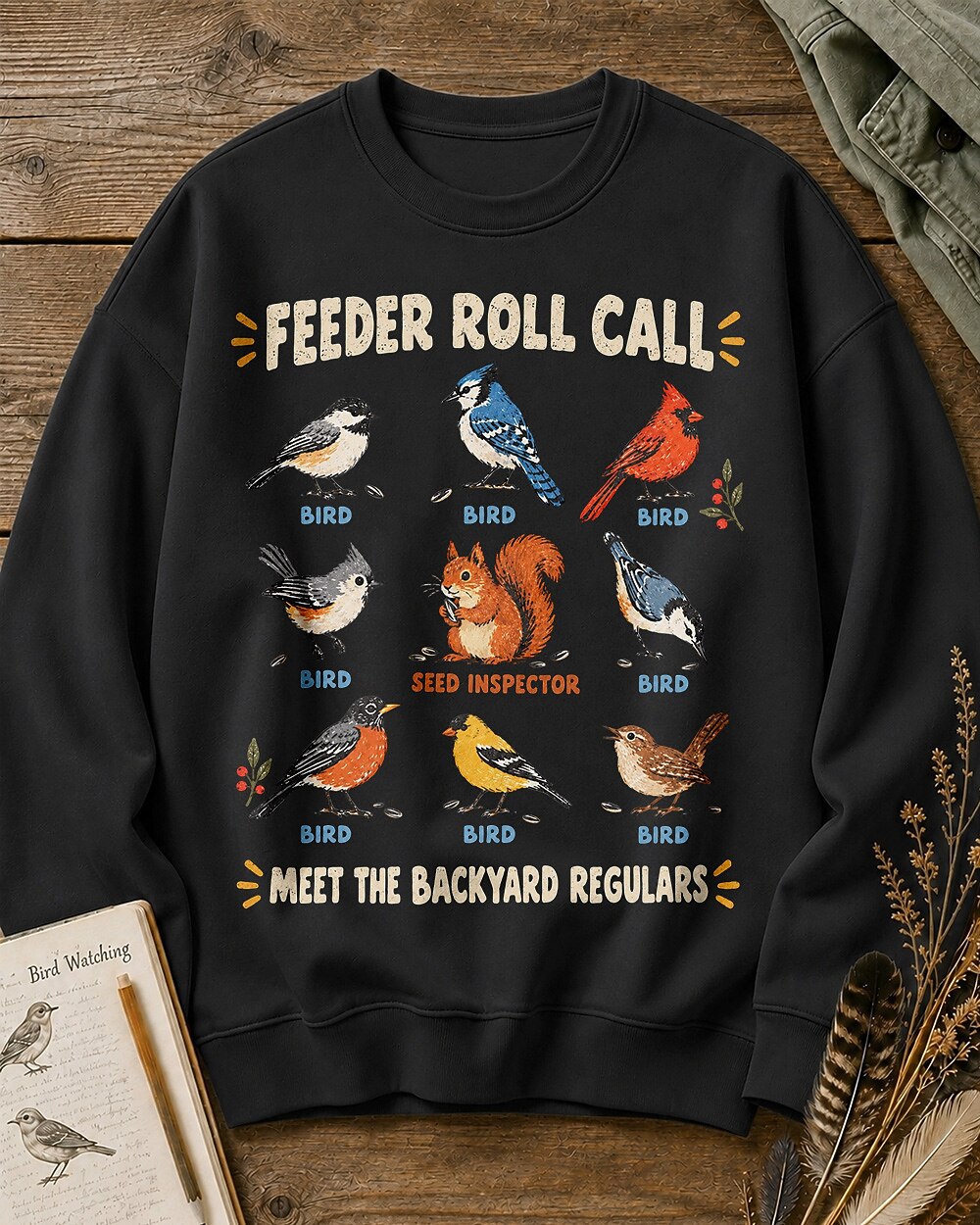 Feeder Roll Call Backyard Birds Graphic Sweatshirt