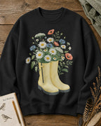 Wildflower Bouquet Rain Boots Cottage Garden Sweatshirt
