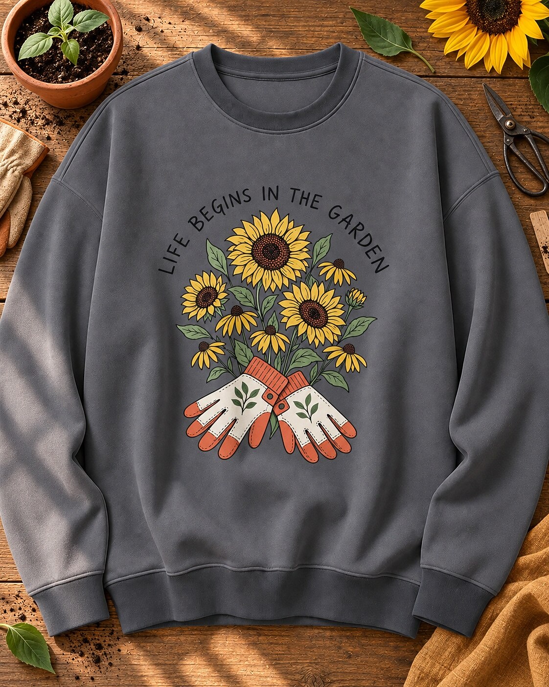 Sunflower Garden Gloves Wildflower Cottage Gardening Sweatshirt