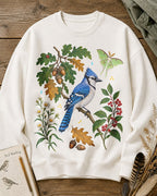 Blue Jay Oak Acorn Holly Berry Bird Watching Sweatshirt
