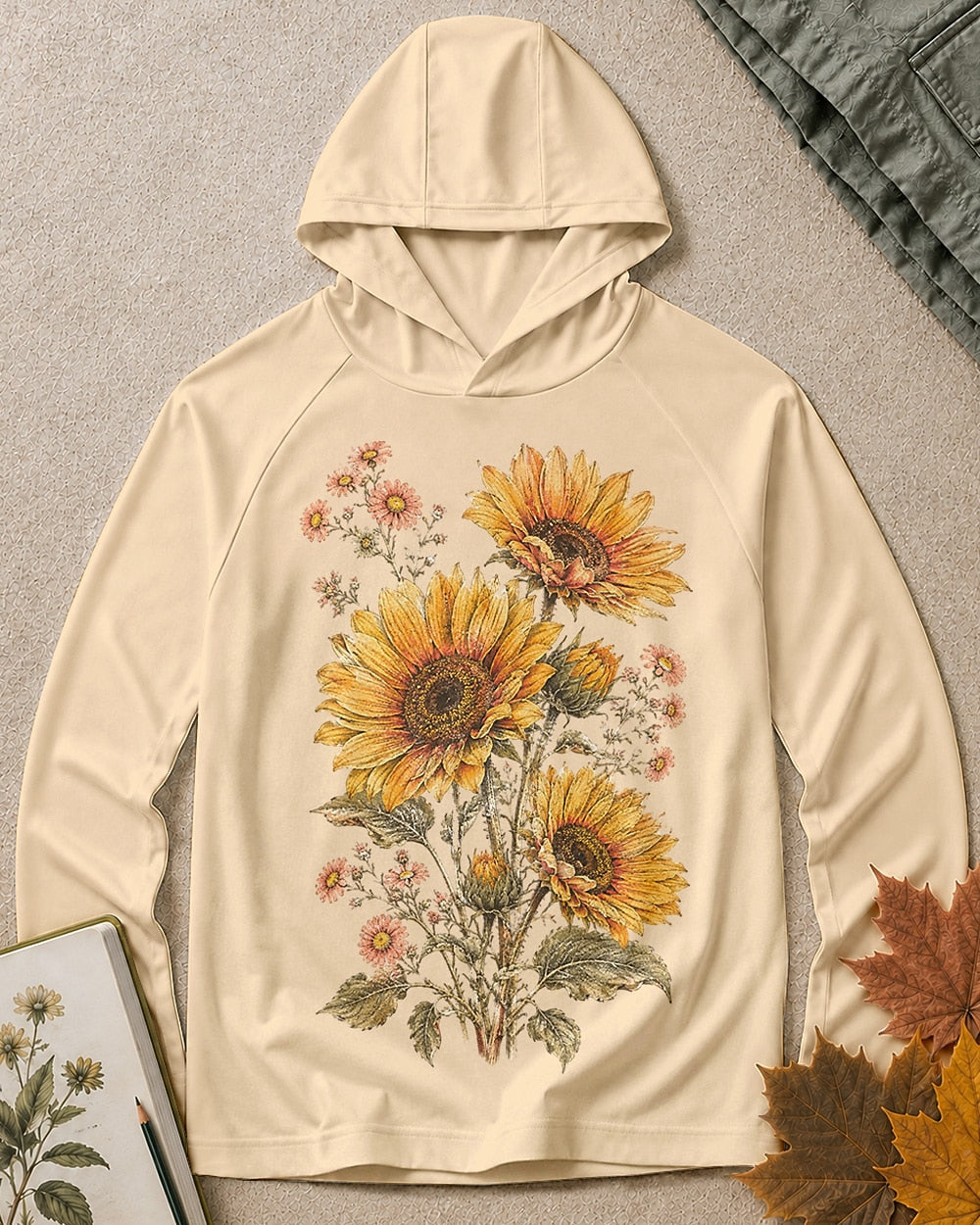 UPF 50+ Sunflower Daisy Cottage Garden Sun Hoodie for garden and nature lovers – product image 5