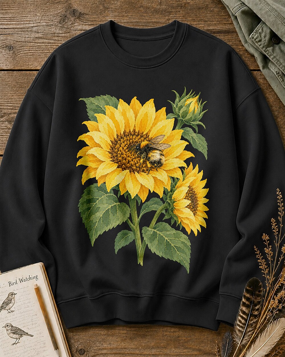 Sunflower Garden Frame Floral Botanical Graphic Sweatshirt