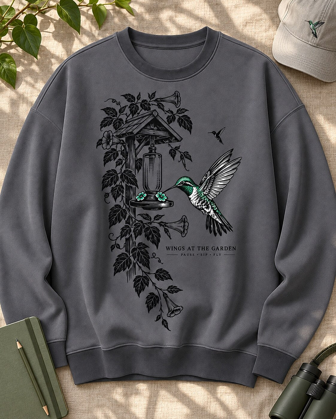 Hummingbird Feeder Trumpet Flowers Garden Backyard Bird Watching Sweatshirt