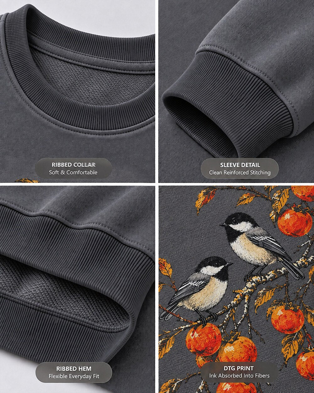 Black Capped Chickadee Persimmon Branch Autumn Bird Watching Sweatshirt
