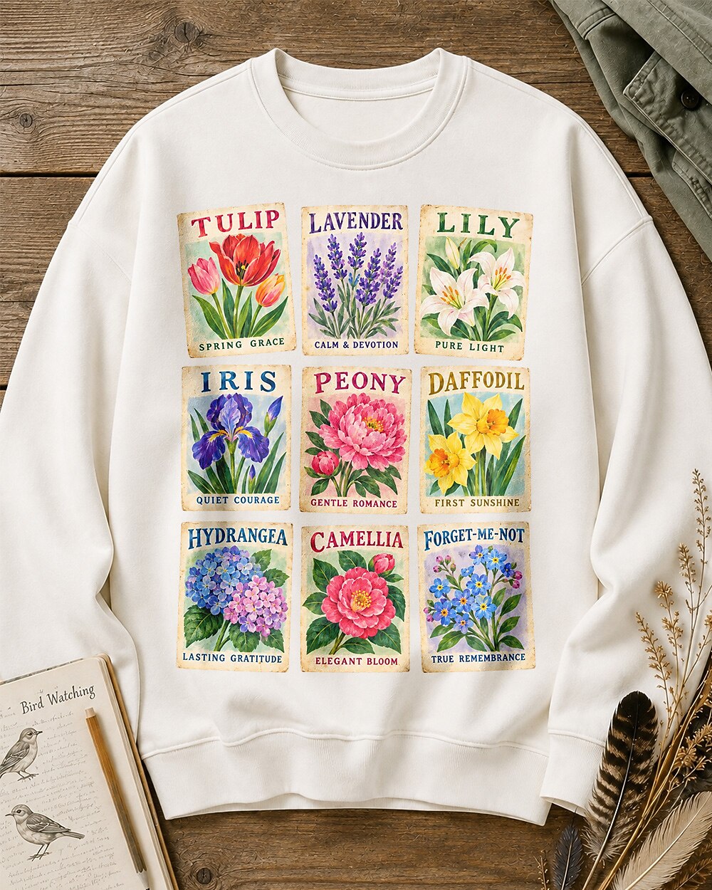 Flower Cards Garden Botanical Graphic Sweatshirt