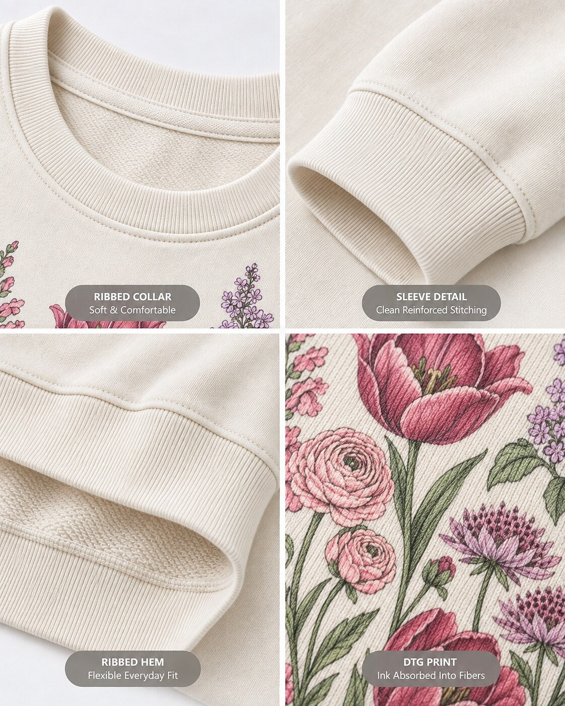 Pink Tulip Ranunculus Lilac Wildflower Garden Sweatshirt
