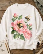 Rose Bee Garden Floral Botanical Graphic Sweatshirt