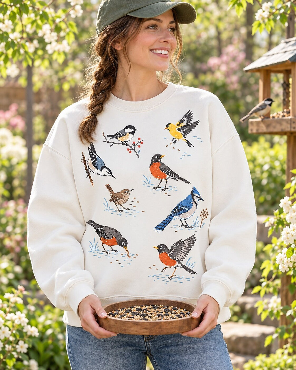 Spring Backyard Birdwatching Songbirds Graphic Sweatshirt