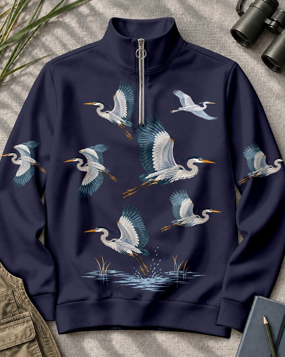 Flying Great Blue Herons UPF50+ Spandex Quarter-Zip Stretch Sweatshirt