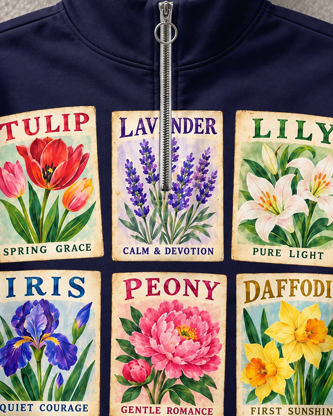 Botanical Flower Cards Quarter-Zip Stretch Sweatshirt Spandex UPF50+