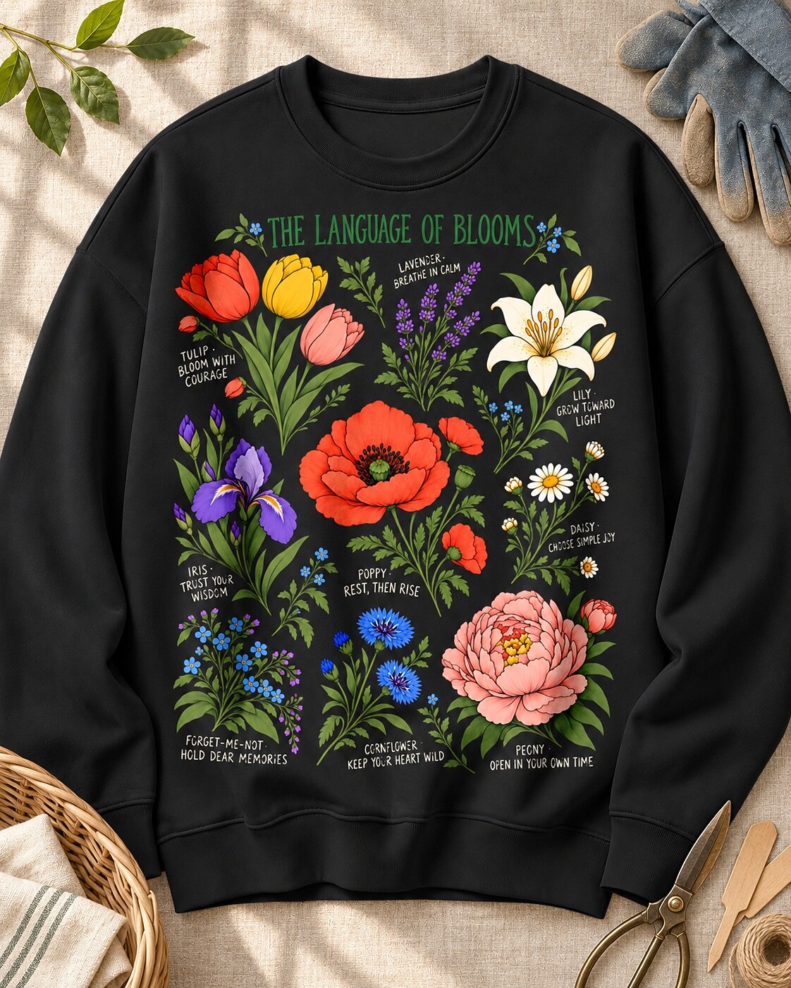 Poppy Daisy Frame Floral Garden Graphic Sweatshirt