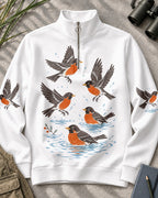 American Robin Bird Bath UPF50+ Spandex Quarter-Zip Stretch Sweatshirt