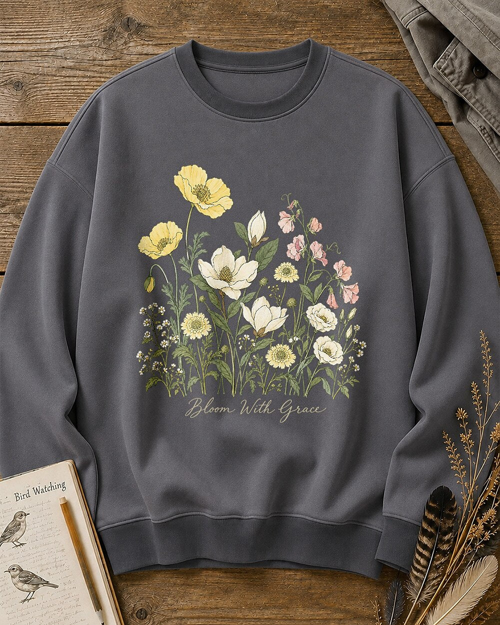 Yellow Poppy Magnolia Sweet Pea Wildflower Garden Sweatshirt