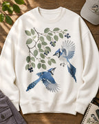 Blue Jay Pair Blueberry Branch Backyard Bird Watching Sweatshirt