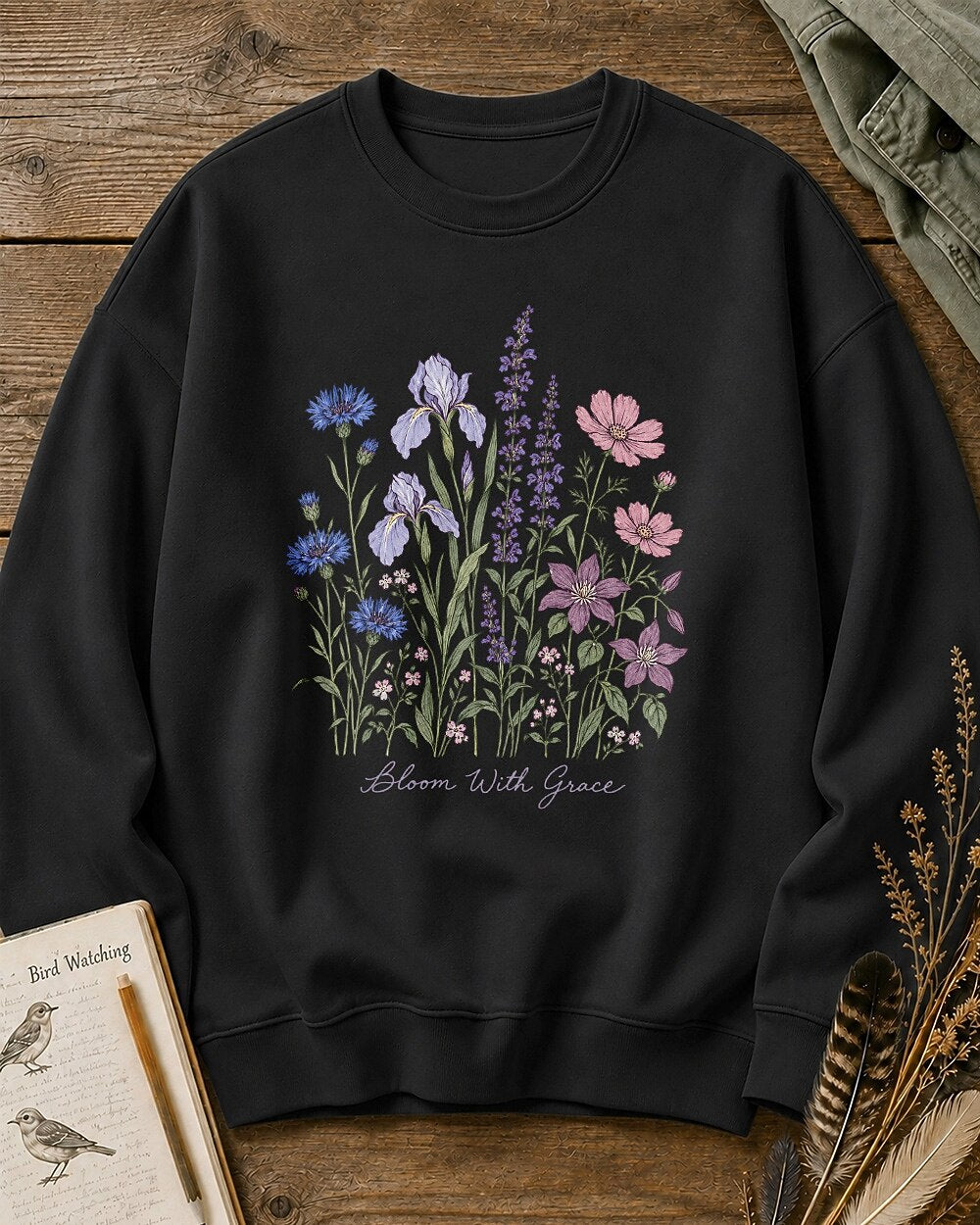 Cornflower lris Lavender Wildflower Bouquet Garden Sweatshirt