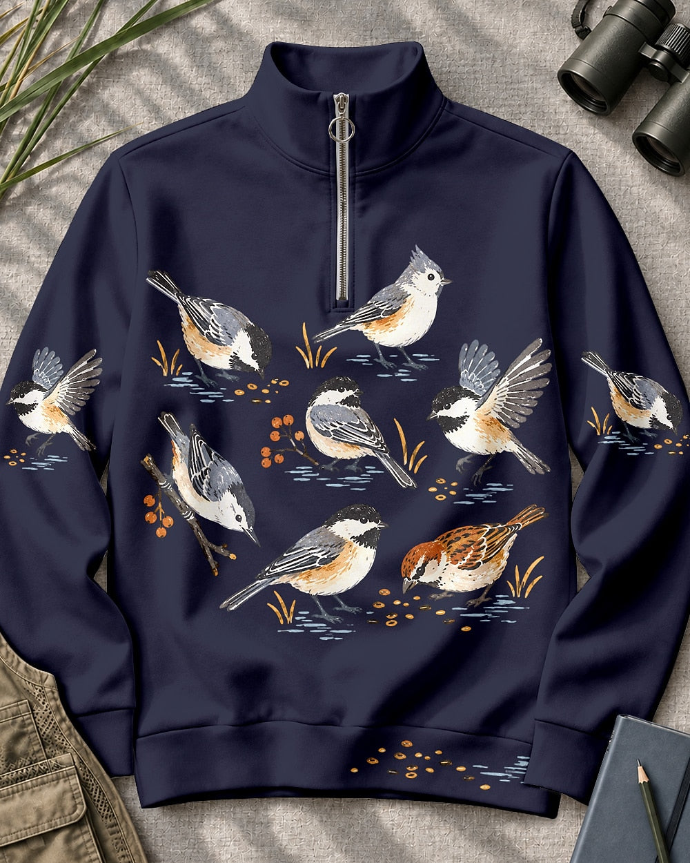 Chickadee Titmouse Backyard Birds UPF50+ Spandex Quarter-Zip Stretch Sweatshirt