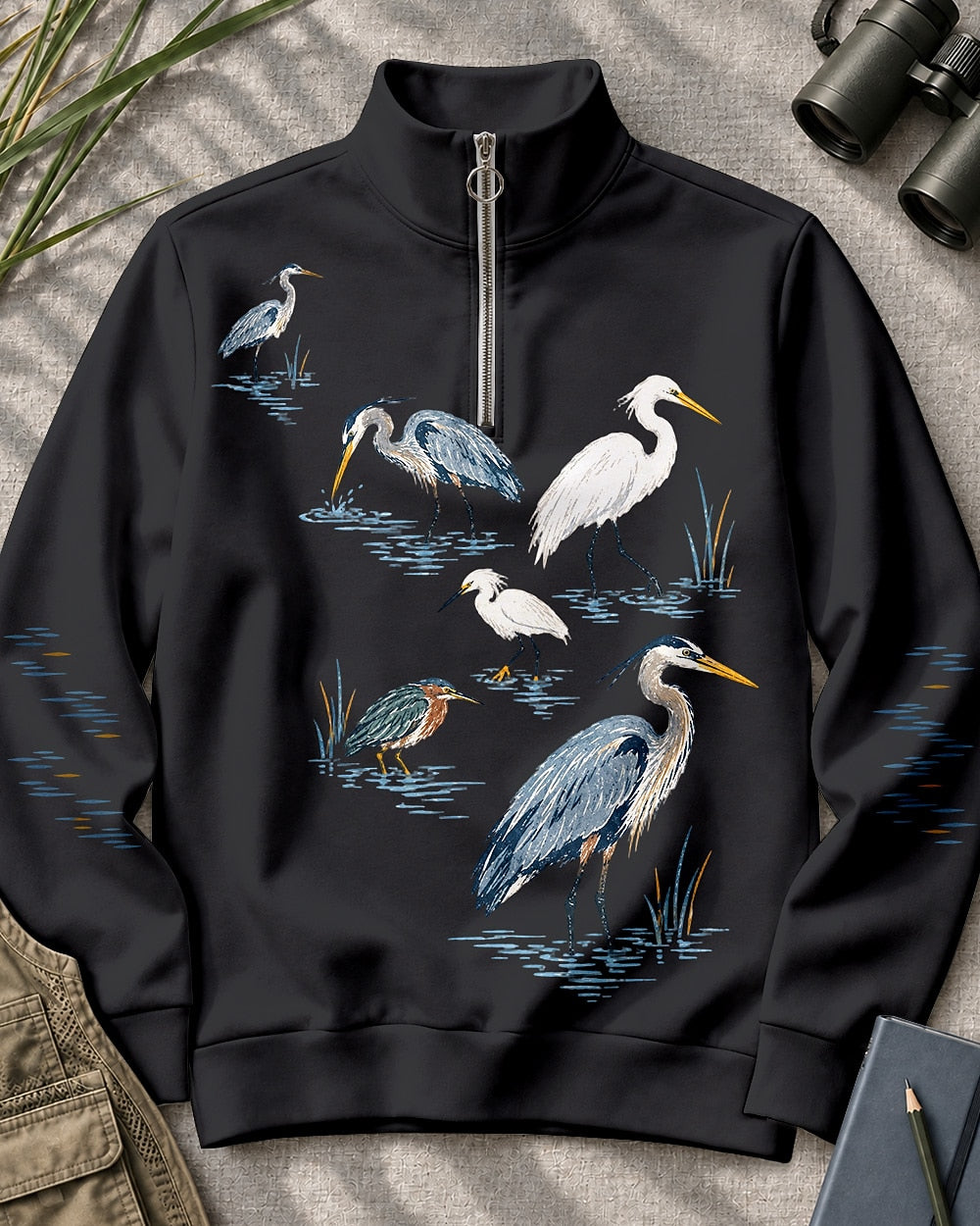 Heron Egret Kingfisher Water Birds UPF50+ Spandex Quarter-Zip Stretch Sweatshirt